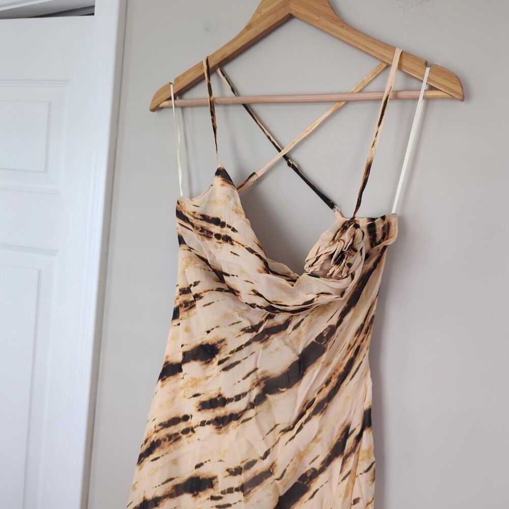 Exquise NWT Mira Chiffon Tan Brown Neutral Striped Maxi Dress Small - Picture 5 of 14